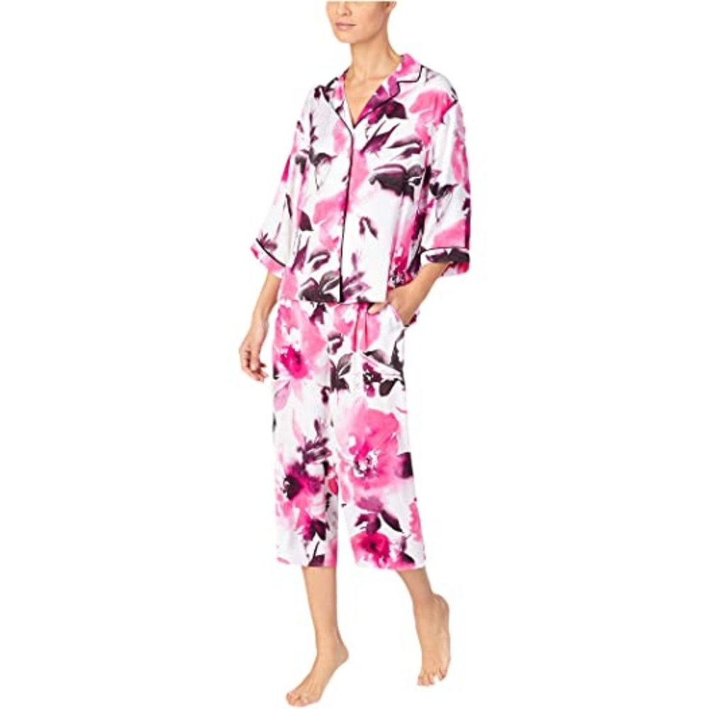 NWT Donna Karan Satin Charmeuse Capri Pajama Set